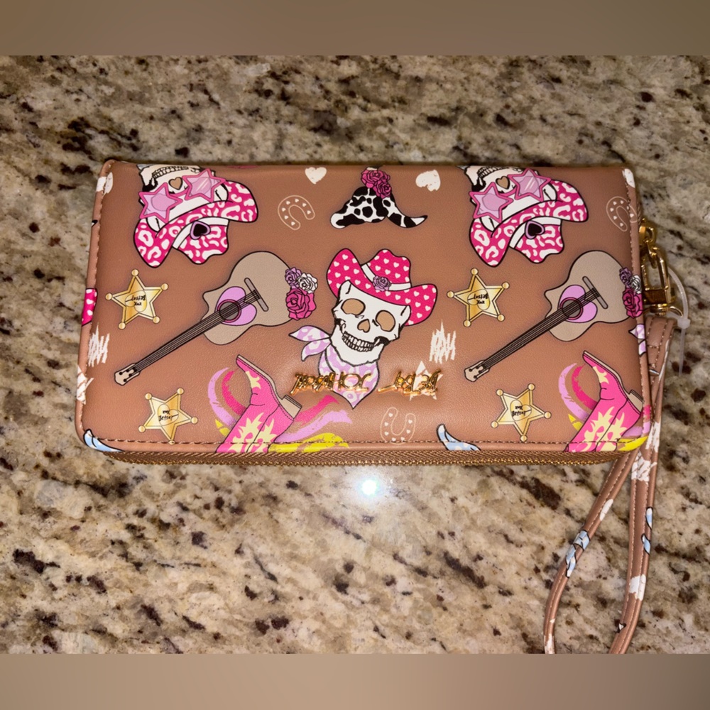Betsey Johnson Pink and Brown Western Skull Clutch